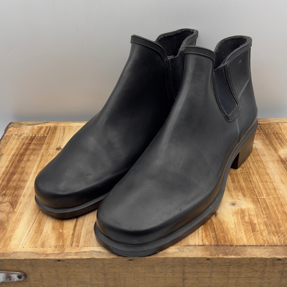 G.H. Bass & Co. Rain Boots Black Rubber Chelsea Ankle 9 Waterproof Steel Shank